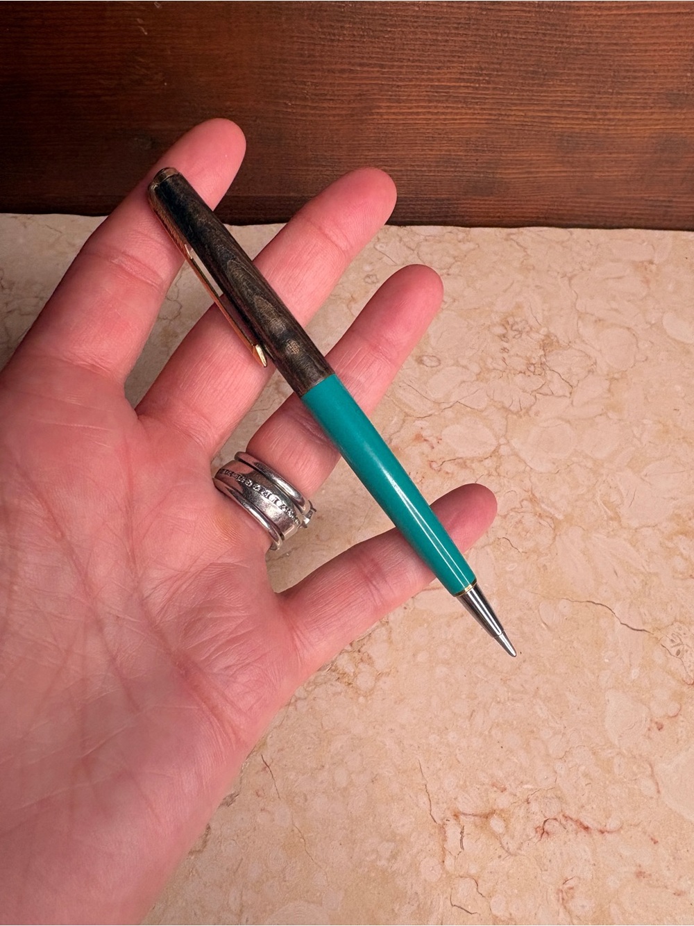 Vintage 12K GF Parker Fountain Pen Green-Blue With Ink Insert